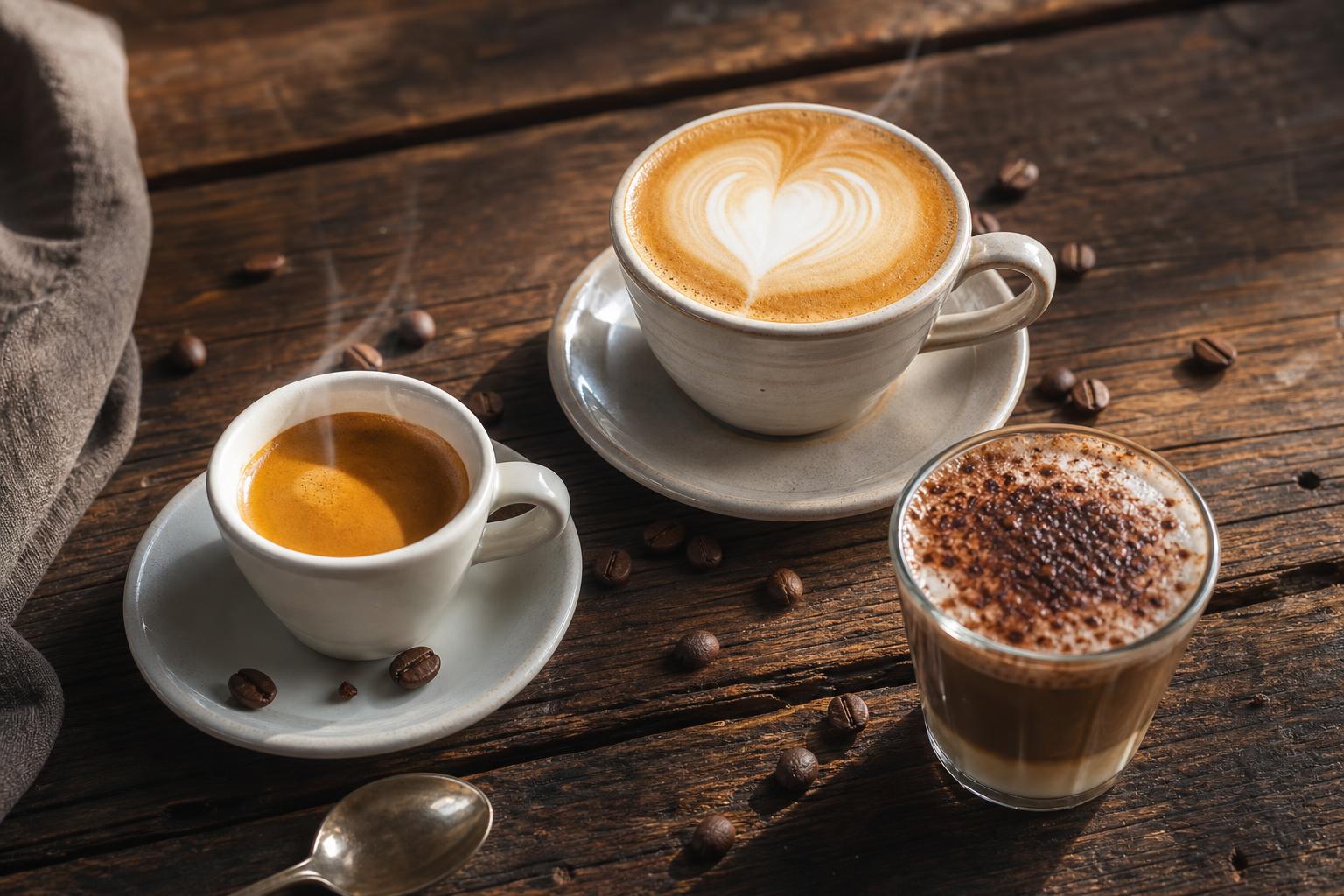 Caffè, Cappuccino et Marocchino — boissons chaudes italiennes