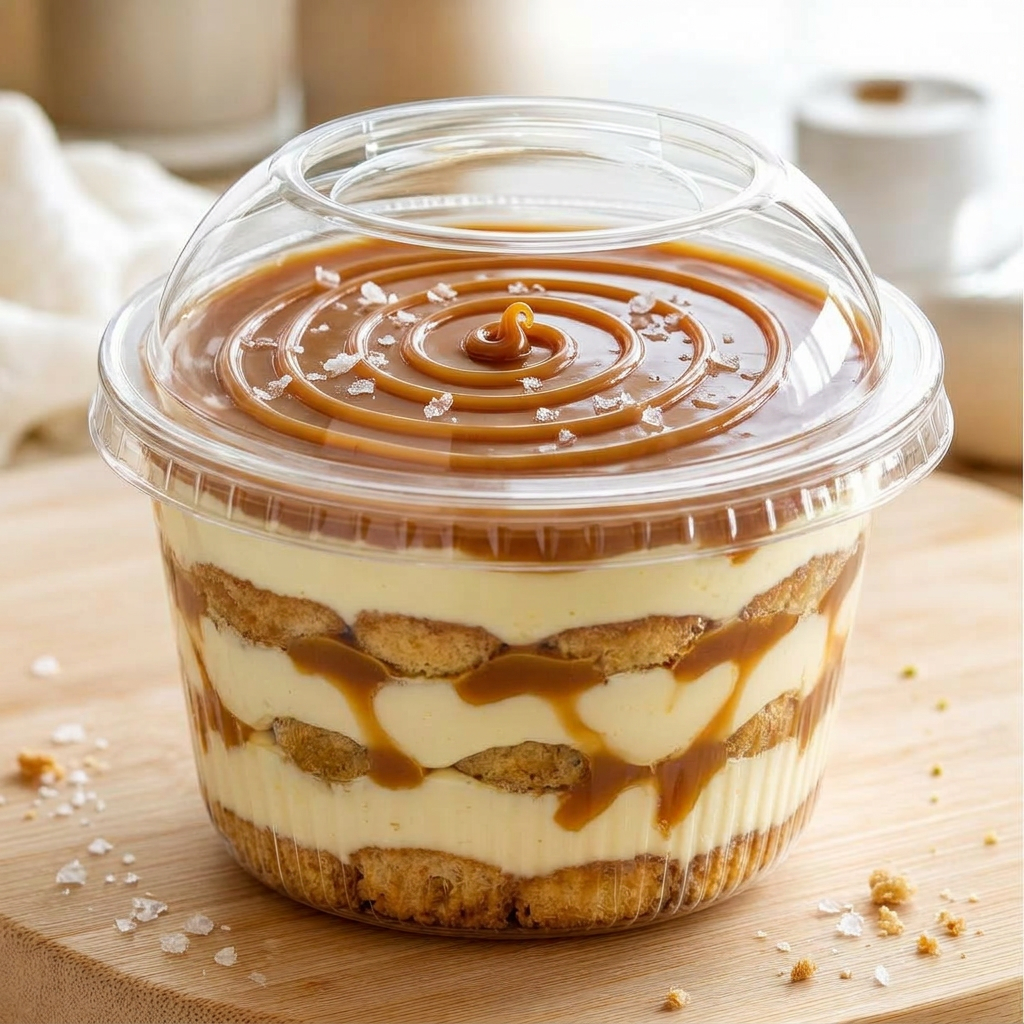 Verrine tiramisu caramel beurre salé — caramel maison et fleur de sel
