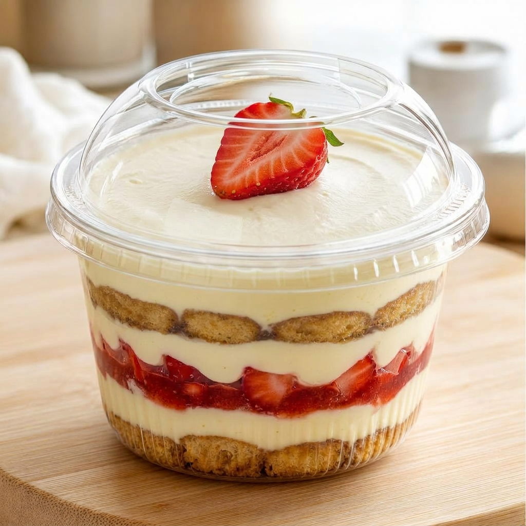 Verrine tiramisu fraise — fraises fraîches et coulis maison