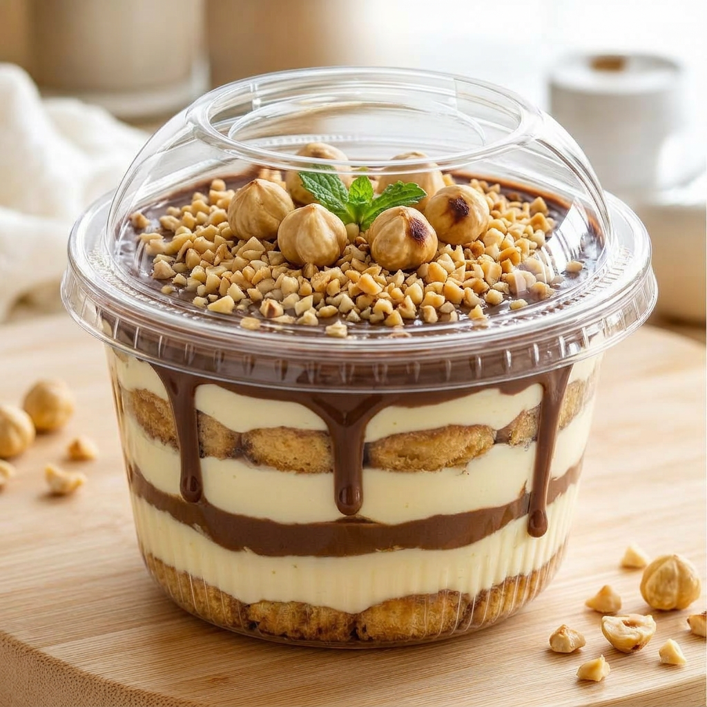 Verrine tiramisu Nutella — pâte à tartiner coulante et noisettes torréfiées