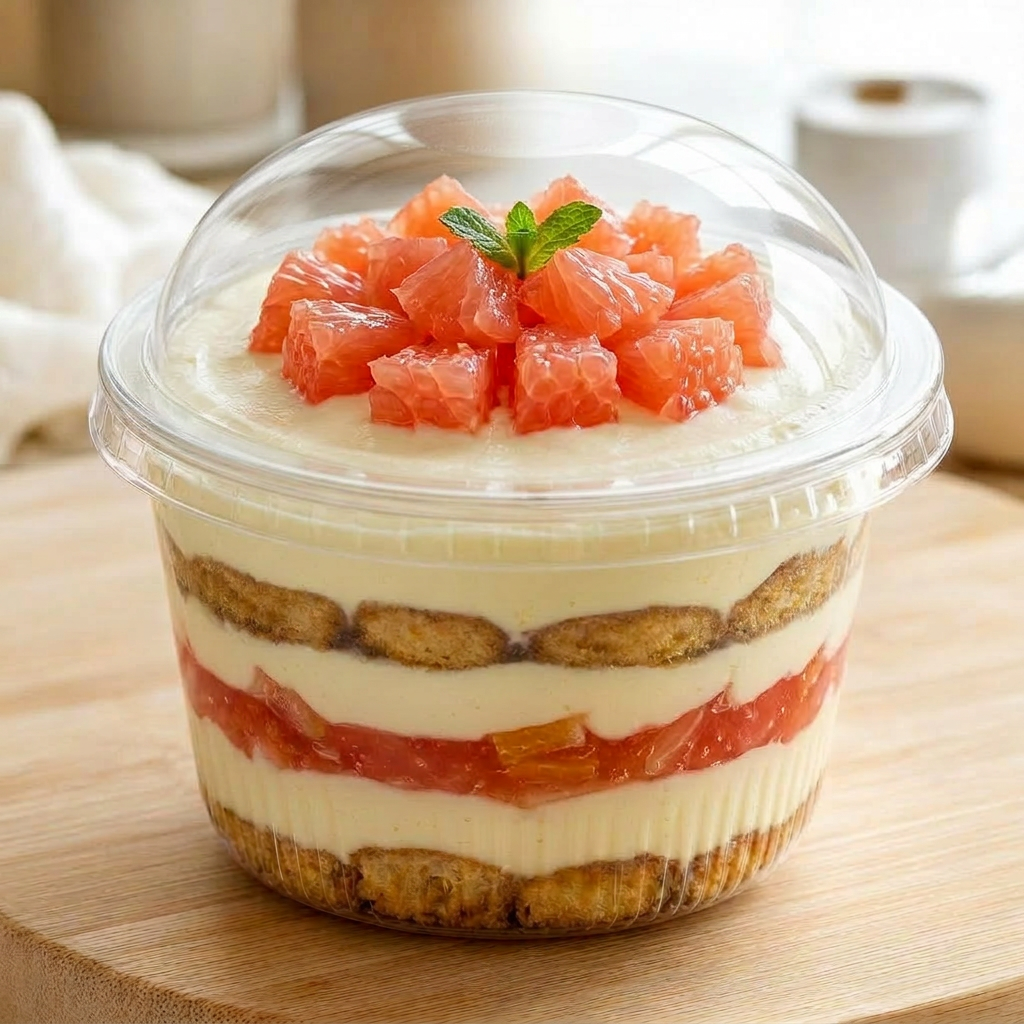 Verrine tiramisu pamplemousse — confiture de pamplemousse et dés frais
